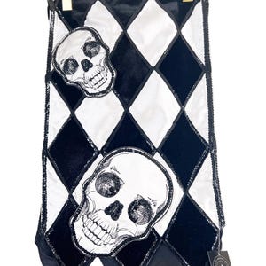 Black And White Velvet And Sequin Skull Harlequin Table Runner