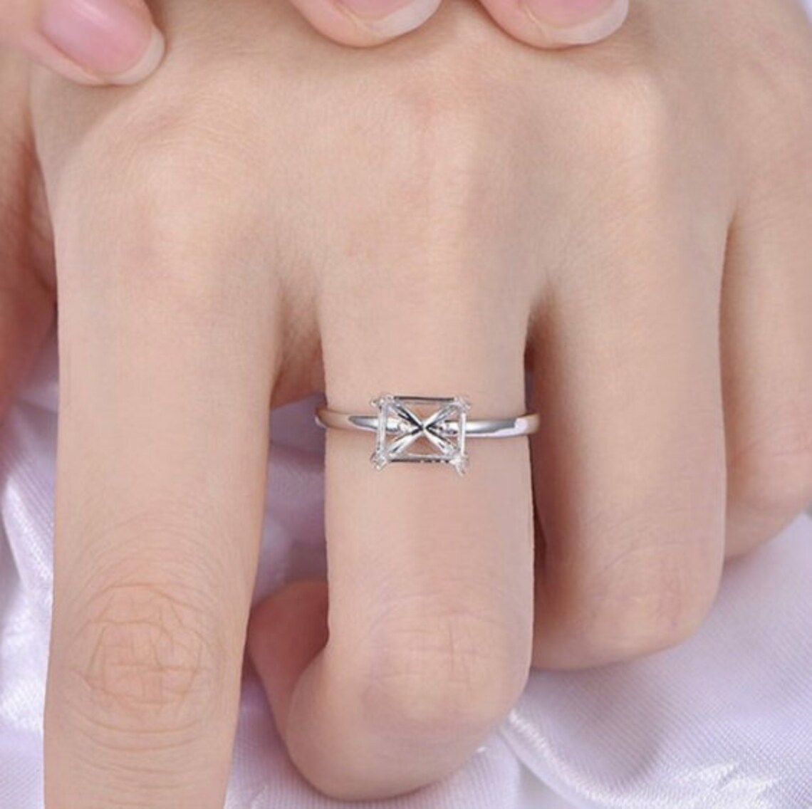 Amazing 925 Sterling Silver Rectangle Ring Setting 7x5 Etsy