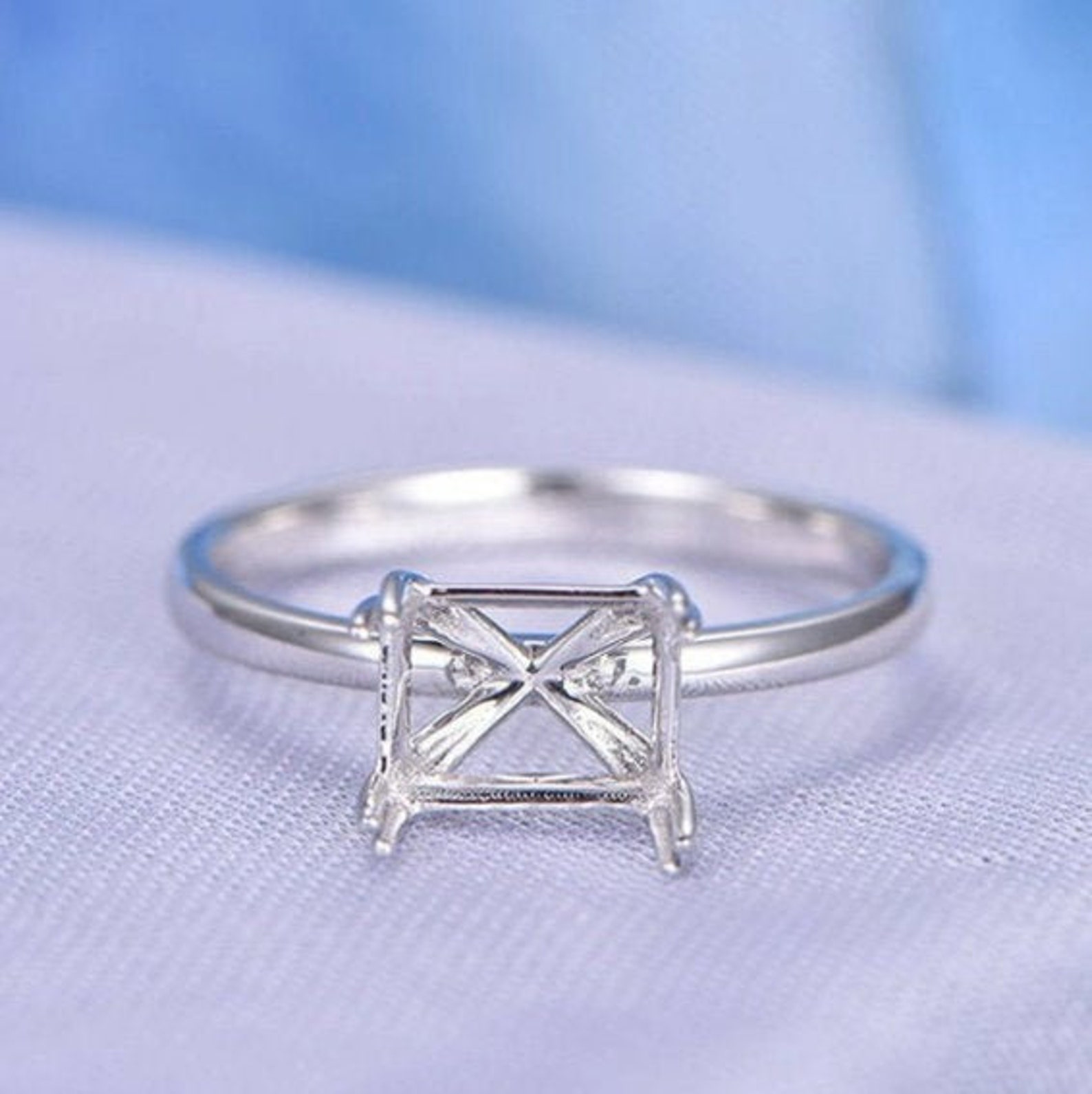 Amazing 925 Sterling Silver Rectangle Ring Setting 7x5 Etsy