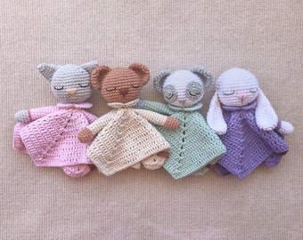 Manta de apego oso pardo, muñeco de crochet, muñeco artesanal, osito crochet, peluche osita, apego, conejito, gatito, panda, pardo