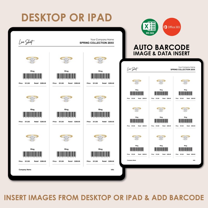Automated Barcode Line Sheet: Excel Workbook Template (desktop) - Etsy