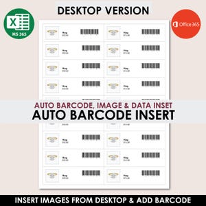 May include: A sheet of printed labels featuring images of rings, barcodes, and the text "Ring $12.00". The labels are arranged in rows and columns, with the words "DESKTOP VERSION" and "AUTO BARCODE, IMAGE & DATA INSET" at the top.