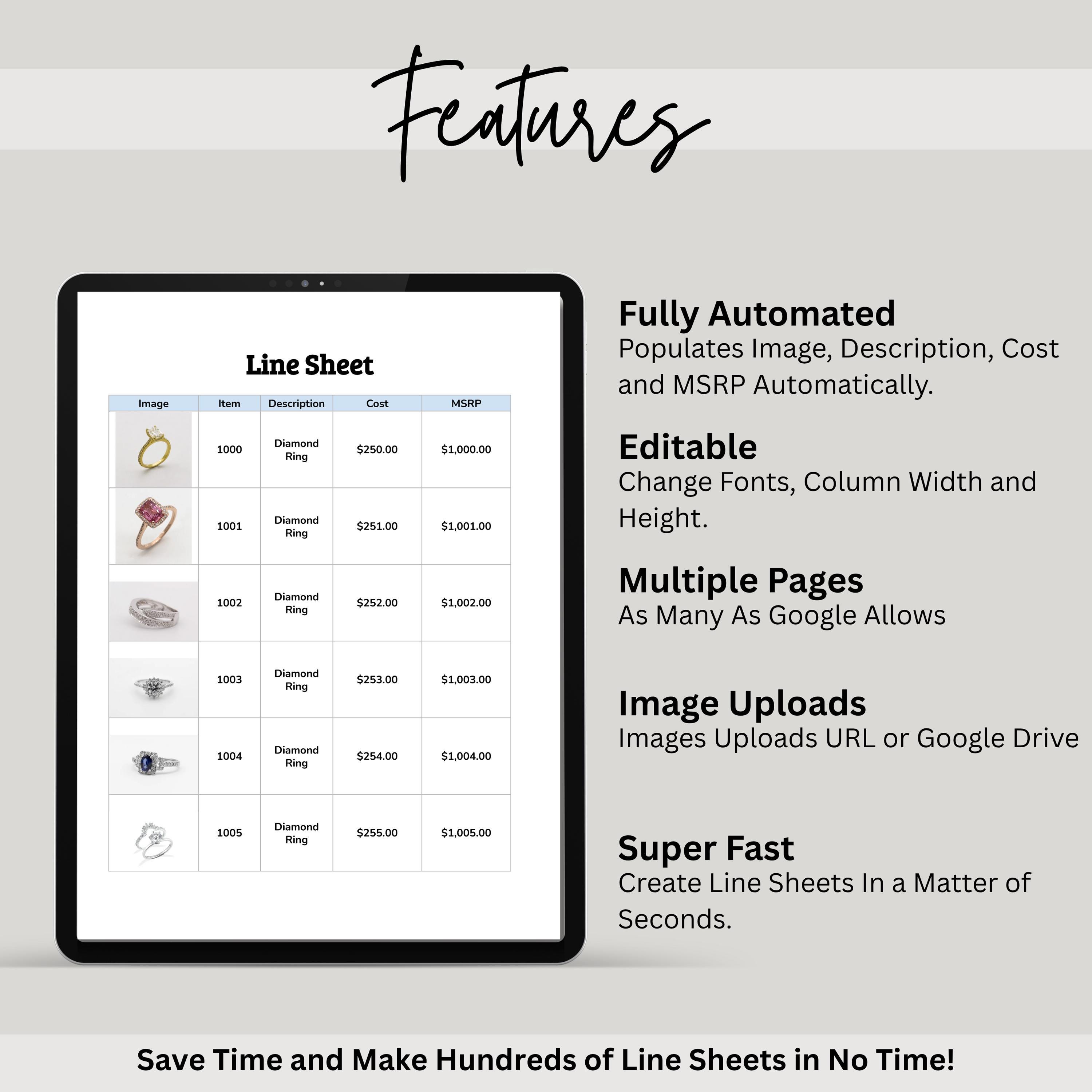 Automated Google Line Sheet Template: Wholesale Retail Catalog (digital ...
