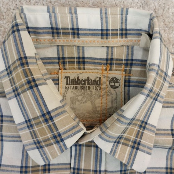 Vtg Timberland Men's MED Beige Black Tartan Plaid… - image 2