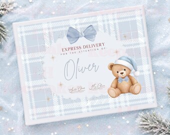 Baby's First Christmas Gift, Personalised Christmas Eve Box, First Christmas Keepsake, Blue Teddy Christmas Gift, New Baby Gift