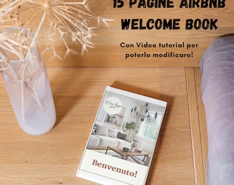 In ita/ EN House manual/Welcome book Airbnb modifiable avec Canva (version gratuite). Tutoriel vidéo, avec 15 pages modèles.