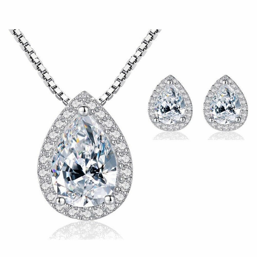 Water Drop Pendant Necklace and Stud Earrings Set 925 Etsy UK