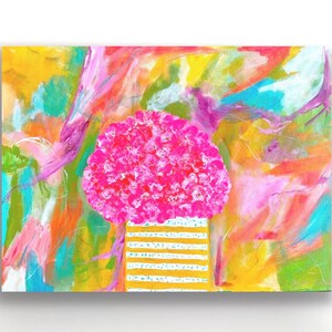 original acrylic floral painting on stretched canvas/ pink flowers art/ colorful floral painting/floral wall hanging/spring vibe art
