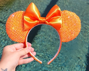 Neon Orange Rhinestone Mouse Ears