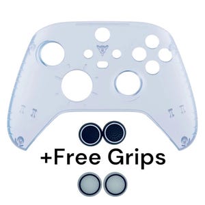 May include: A clear plastic shell for an Xbox controller with two black and white thumbstick grips.  +Free Grips