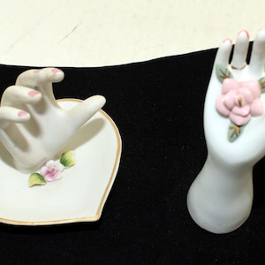 Vintage Porcelain Hand Ring Holders: Floral Heart Decor, Made in Japan