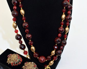 Vintage red and gold tone metal set