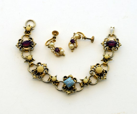 Gorgeous vintage multi stone and pearl bracelet w… - image 2