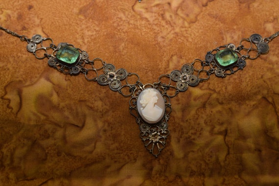 Vintage antique styled cameo set of necklace and … - image 8