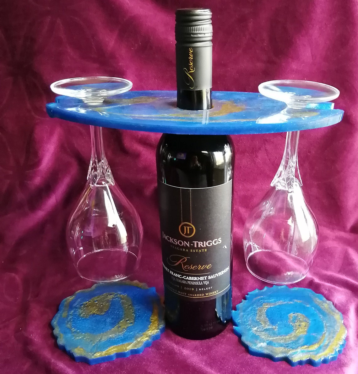 Custom handmade resin wine butler with matching coasters Etsy