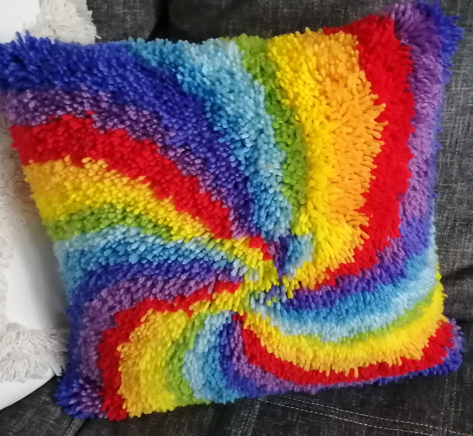 Home made Latch Hook colorful pinwheel pillow case Etsy