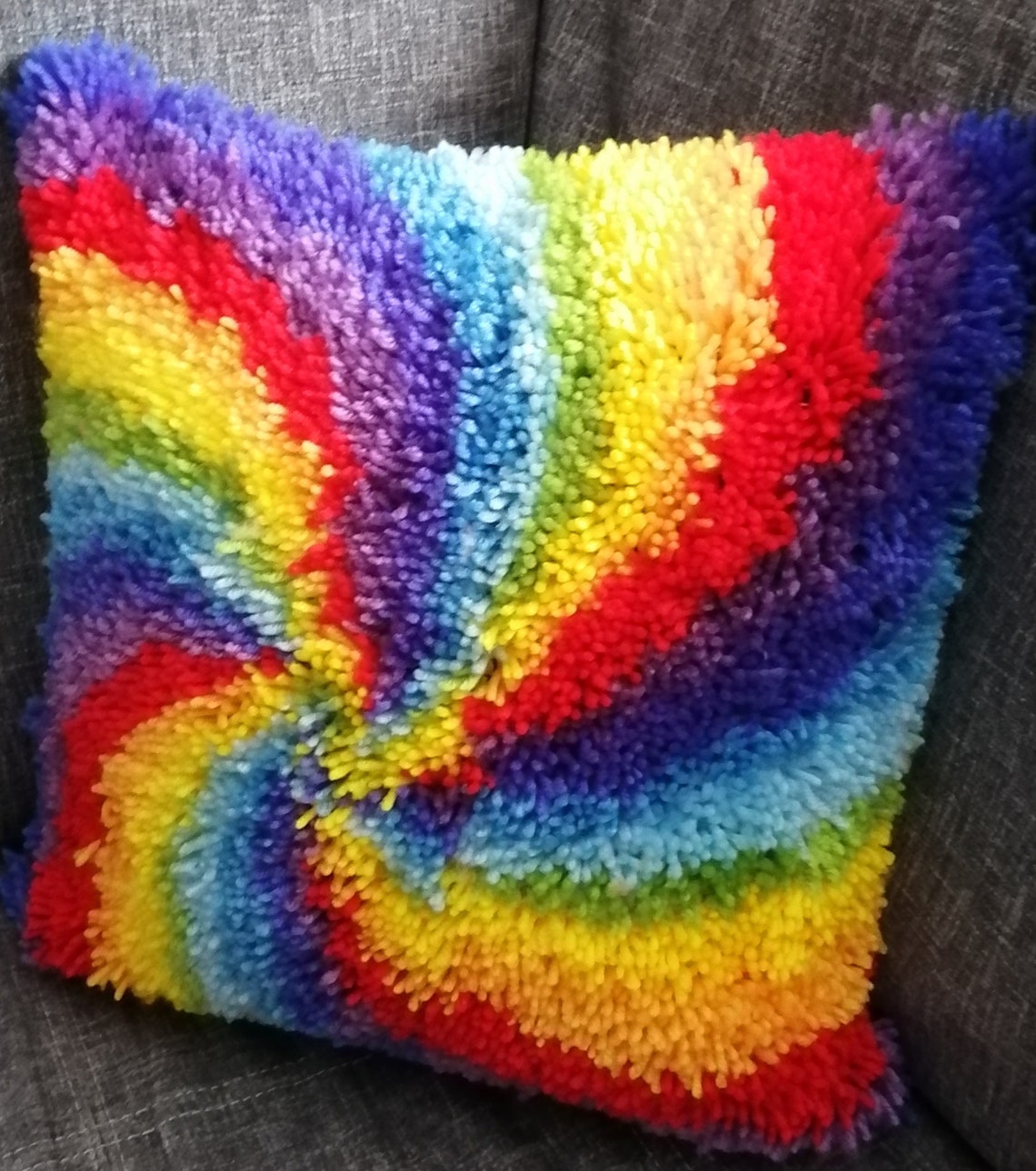Home made Latch Hook colorful pinwheel pillow case Etsy