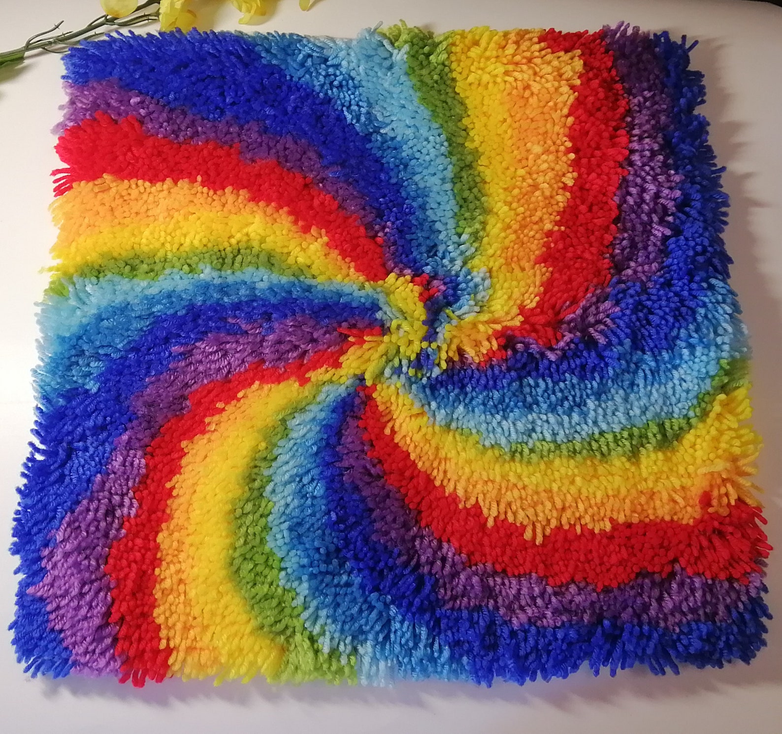 Home made Latch Hook colorful pinwheel pillow case Etsy