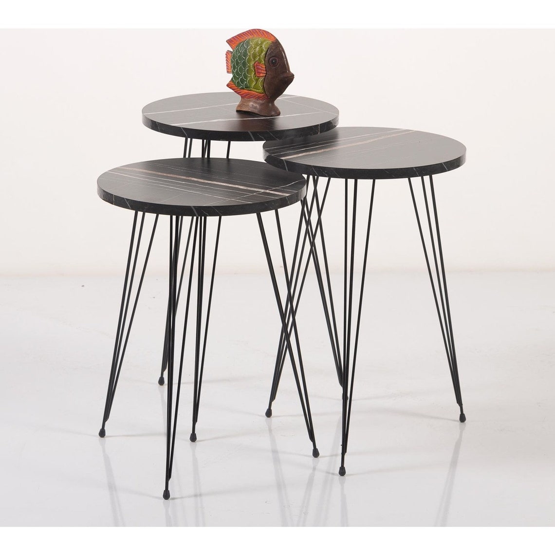 Round Black Set of 3 Nesting Coffee Table Side Table for | Etsy