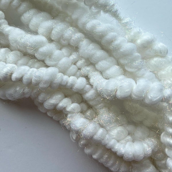 Super sparkly white Handspun Art Yarn, coiled Yarn, Christmas yarn, Weaving yarn, Bulky yarn, Jumbo yarn