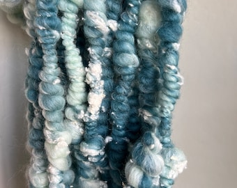 Art yarn, Handspun Art Yarn, Teal art yarn, blue art yarn, bulky yarn, jumbo yarn, coiled yarn, beehive yarn, chunky yarn