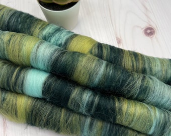 Rolags for Spinning, Rolags, Spinning Fiber, blue green rolags, green rolags, punis, puni, fiber art batt, art batt