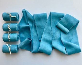 Hand dyed cotton ribbon, hand torn ribbon, weaving ribbon, macrame ribbon, floral ribbon, blue ribbon, 2" ribbon