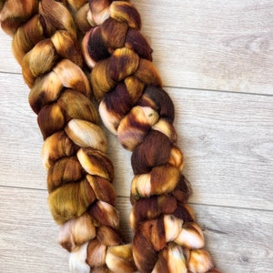 Hand dyed Wool roving, spinning fiber, Weaving fiber, wet felting, hand dyed wool, superwashed roving, brown roving, fine merino wool