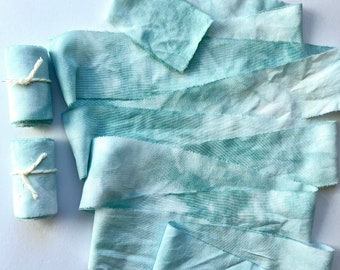 Hand dyed cotton ribbon, hand torn ribbon, weaving ribbon, macrame ribbon, floral ribbon, sea green ribbon, bluish green ribbon, 2" ribbon,