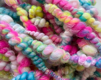 Hand spun Yarn, art yarn, neon yarn, coiled Yarn, Weaving yarn, art yarn, chunky yarn