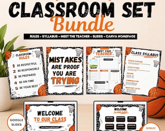 Editable Classroom Setup Bundle | Classroom Rules, Motivational Posters, Meet the Teacher, Syllabus, Google Slides & Canvas Homepage
