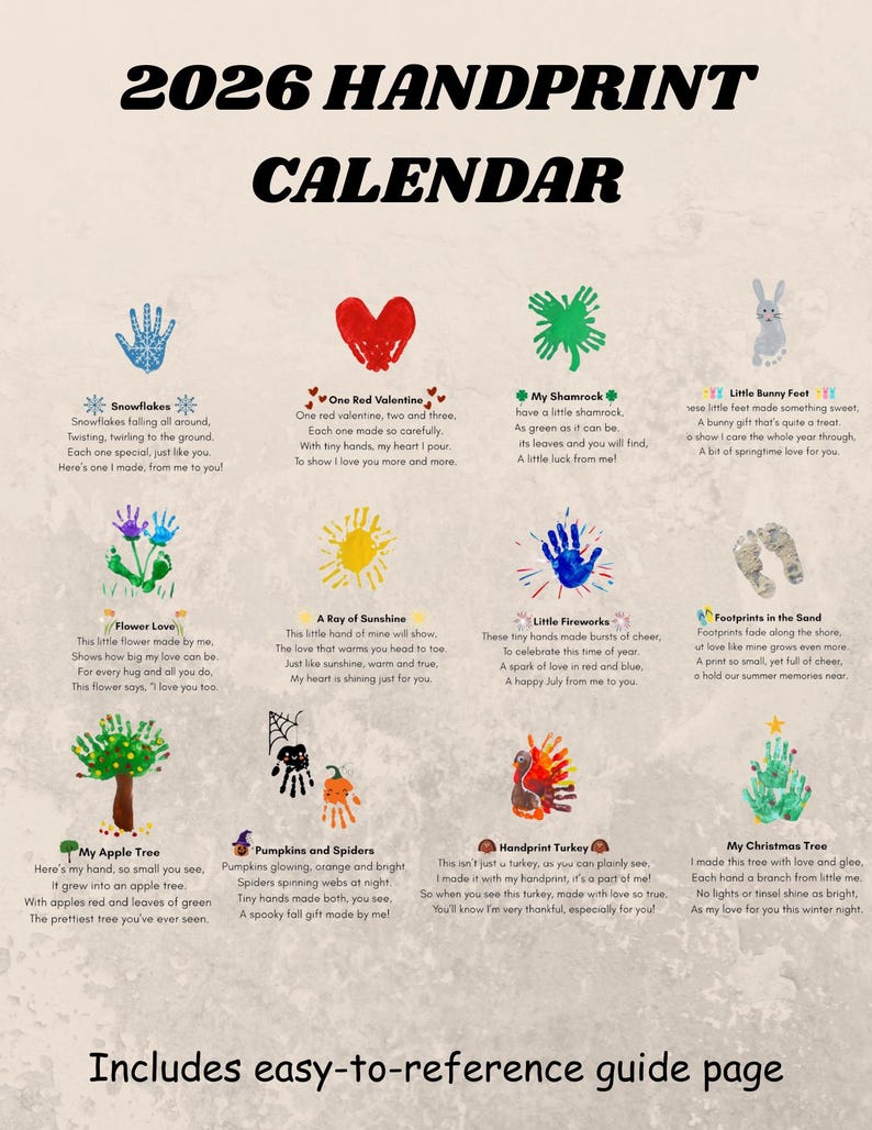 2026 Handprint Calendar | Printable Kids Craft Gift | DIY Keepsake ...
