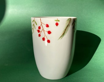 Christmas Ceramic Mug, Flower Porcelain Cup, Handmade Coffee Tea Cup, New Year Unique Gift for Coffee Lovers, Cute Gift, 11.16 oz mug