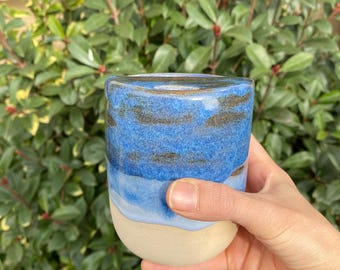 Pre-Order Handmade Stoneware Blue Travel Mug: Ceramic Coffee Tea Tumbler Cup