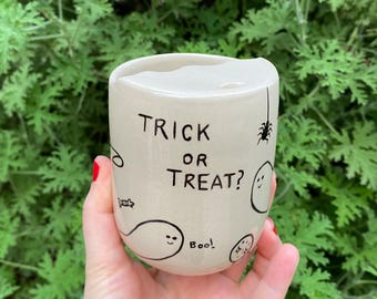 Pre-Order Hand-Painted Stoneware Travel Mug, Spooky Ghost Halloween Coffee Cup