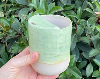 Pre-Order Handmade Stoneware Green Travel Mug: Ceramic Coffee Tea Tumbler Cup