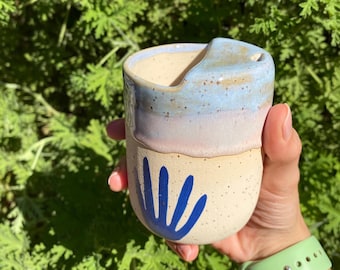 PREORDER Stoneware Art Cute Travel Mug, Handmade Pottery Coffee Tea Cup, Ceramic To-go Tumbler,  Gift for Girl, Cute Gift, Sip Present Mug
