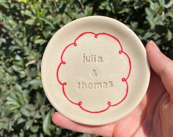 Personalized Ceramic Ring Dish, Handmade Wedding Keepsake, Floral Initials, Aniversery Gift