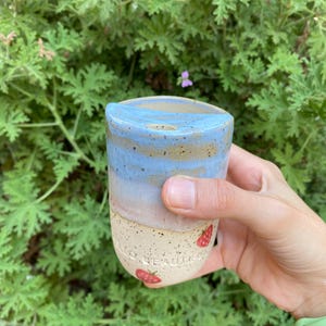 Handmade Ceramic Strawberry Coffee Mug: Pottery Travel Tumbler