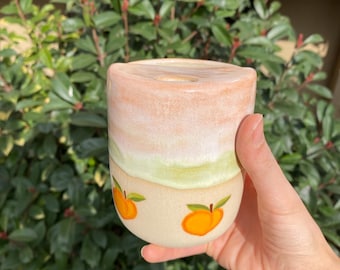 Pre Order Handmade Peach Travel Mug with Lid – Ceramic Coffee Tumbler