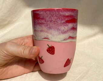 Pre-Order Hand-Painted Ceramic Strawberry Mug, Porcelain Coffee Tea Cup, French Limoges Clay
