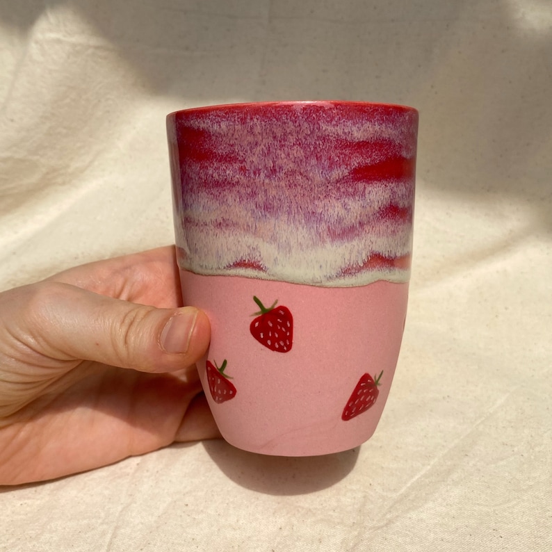 Pre-Order Hand-Painted Ceramic Strawberry Mug, Porcelain Coffee Tea Cup, French Limoges Clay