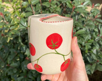 Pre Order Handmade Tomato Ceramic Travel Mug – Italian Summer Coffee Cup