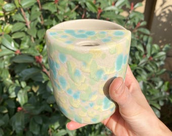 Pre Order Handmade Green Turquoise Speckled Ceramic Travel Mug – Modern Stoneware Coffee Cup