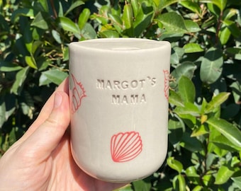 PRE ORDER Personalized Seashell Ceramic Travel Mug – Handmade Coastal Coffee Cup