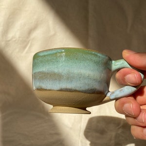 Ceramic Pottery Green Small Mug With Handle 4 oz, Handmade Espresso and Tea Cup, Unique Gift for Coffee Tea Lovers, Perfect Gift For Girl image 3