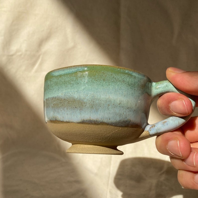 Ceramic Pottery Green Small Mug With Handle 4 oz, Handmade Espresso and Tea Cup, Unique Gift for Coffee Tea Lovers, Perfect Gift For Girl image 3