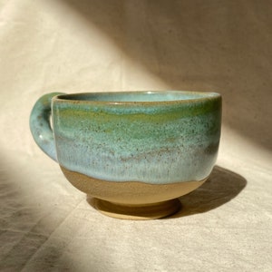 Ceramic Pottery Green Small Mug With Handle 4 oz, Handmade Espresso and Tea Cup, Unique Gift for Coffee Tea Lovers, Perfect Gift For Girl image 4