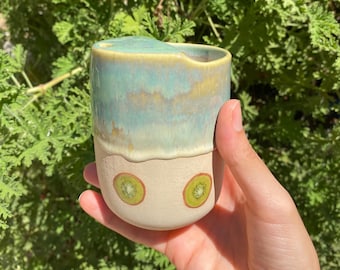 手作り陶器製キウイトラベルマグ、陶器コーヒーカップの予約販売