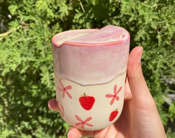 手作り陶器ストロベリートラベルマグ：陶器コーヒーティーカップの予約注文